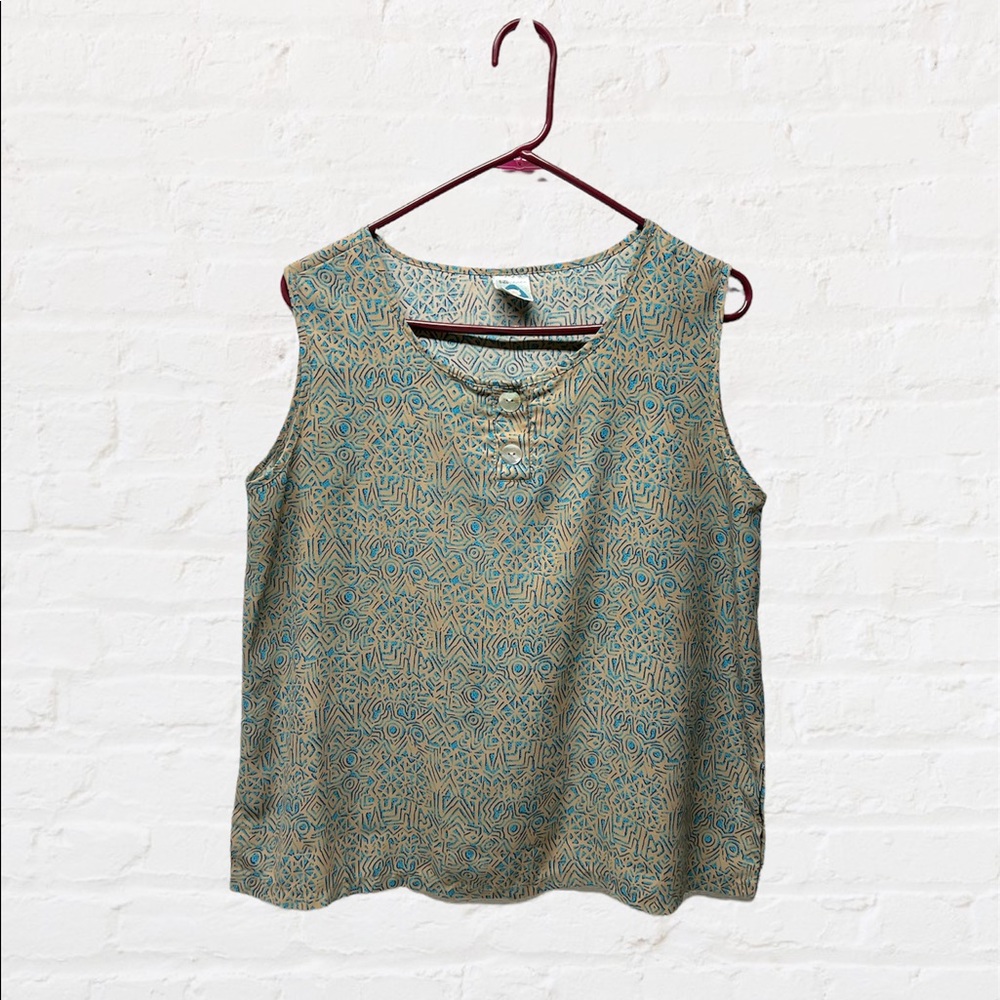 Vintage ethnic Aztec print gray green sleeveless top boxy sz XL